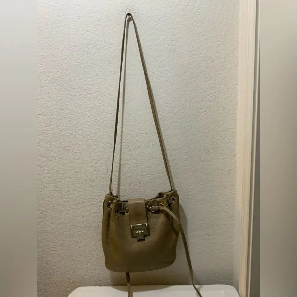 Jimmy Choo [Authentic] Ryad Sandy Brown Leather Flip Lock Crossbody Bag